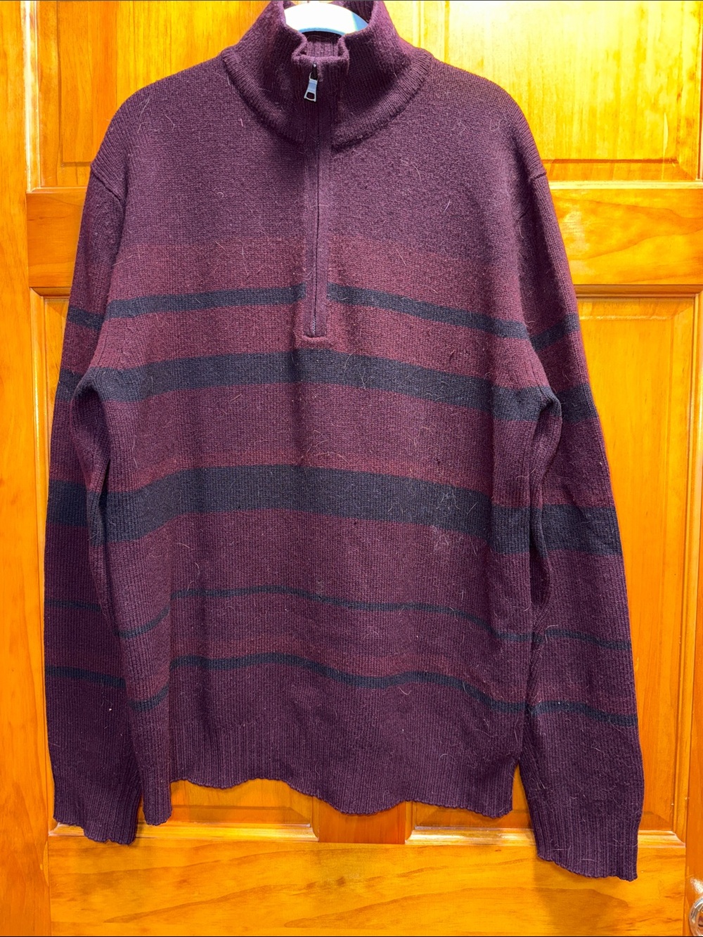 Banana Republic Men's Half-Zip Sweater in Burgundy with Black Stripes